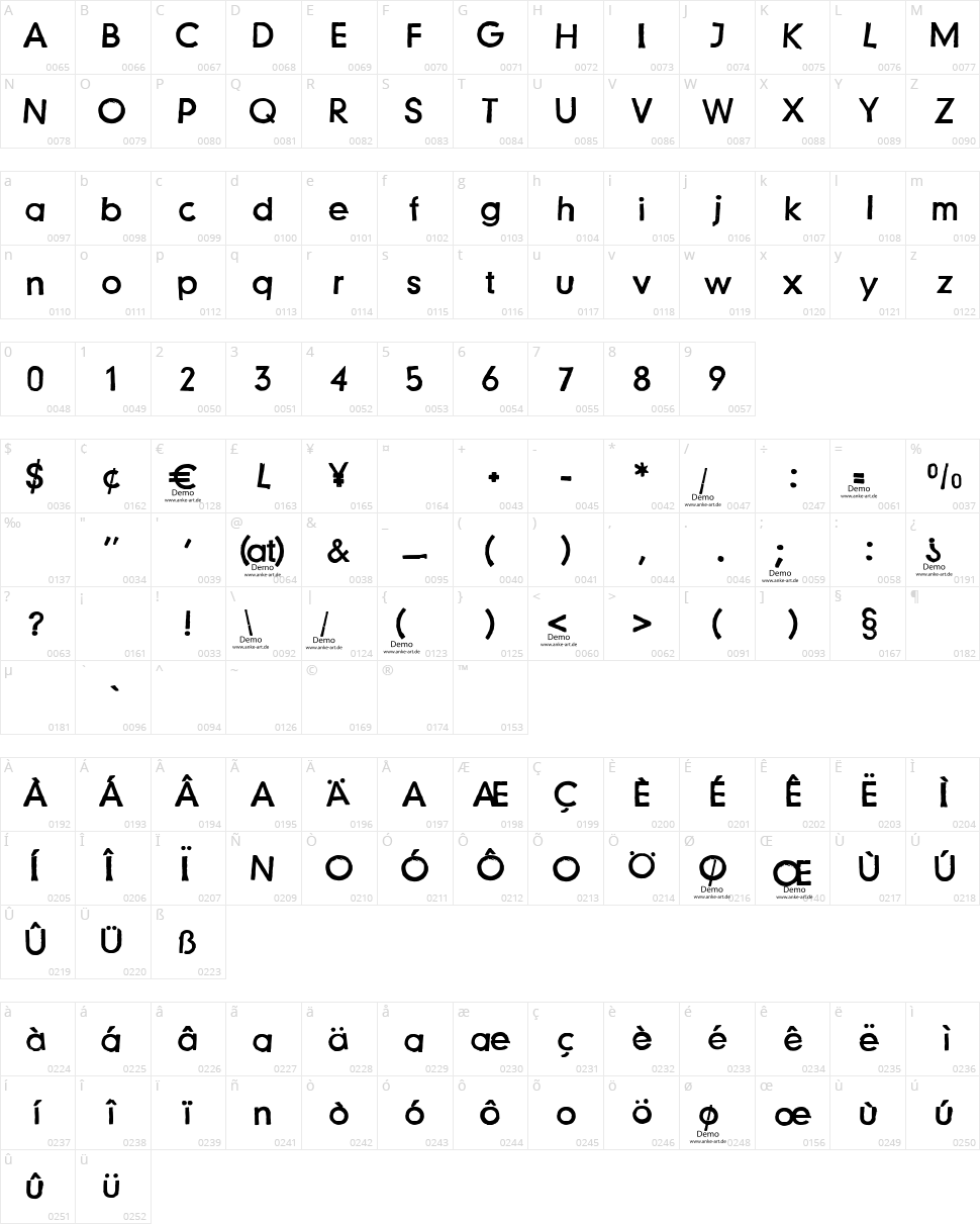 Just another stamp font Character Map