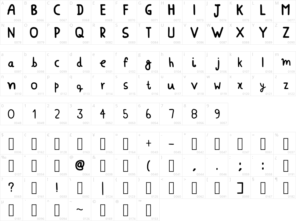 Kidooz Font Character Map