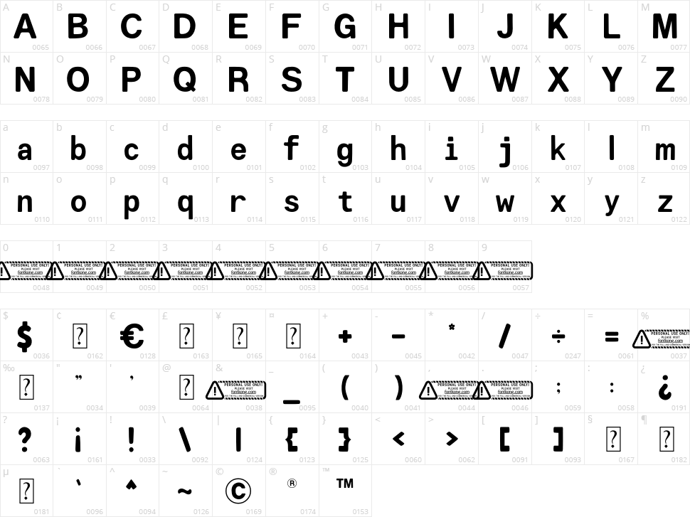 Lo-flicker Character Map