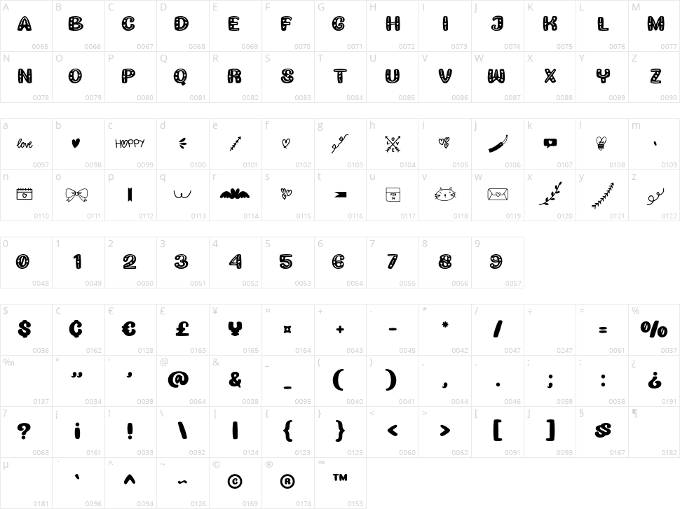 Loving Stroke Character Map