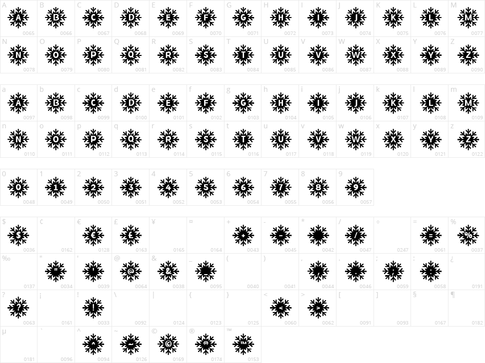 MF Snowflakes Character Map