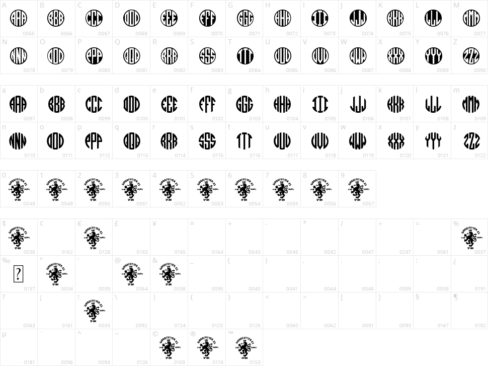 Monogramos Character Map