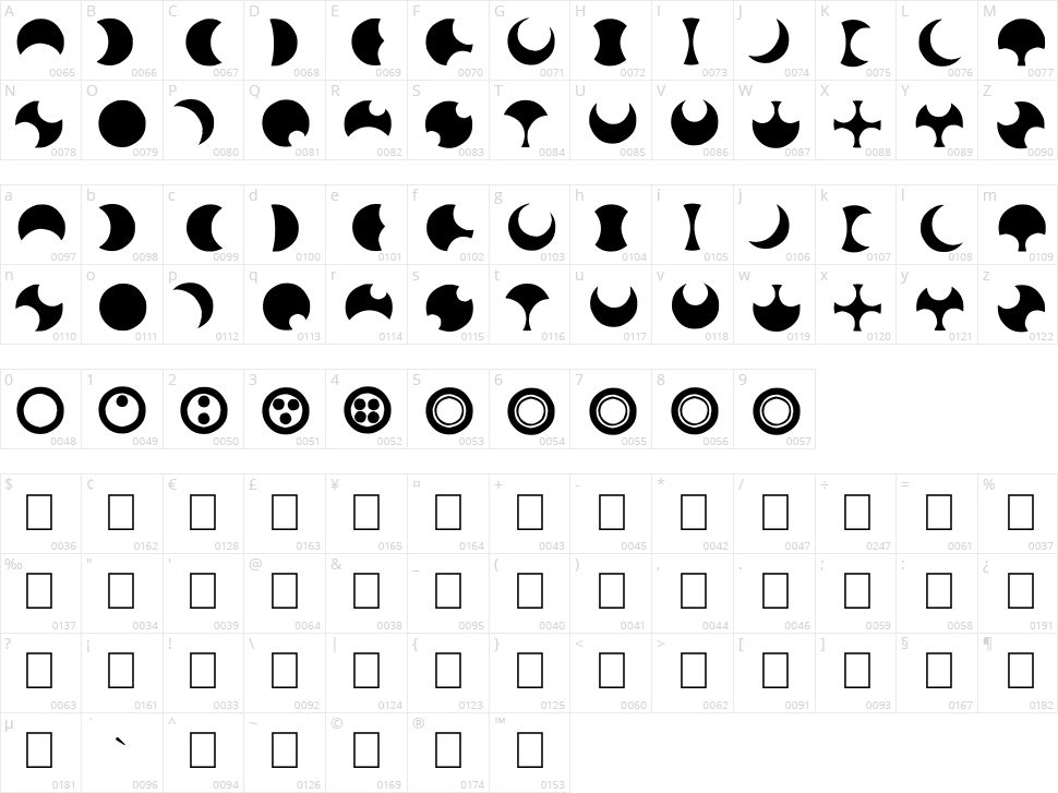Moonogram Character Map