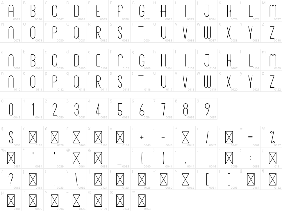 Paperclip Sans Serif Character Map