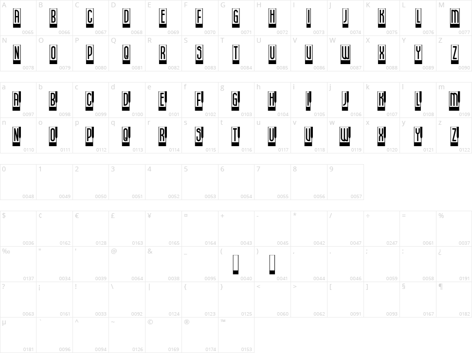 Piano Letters Character Map