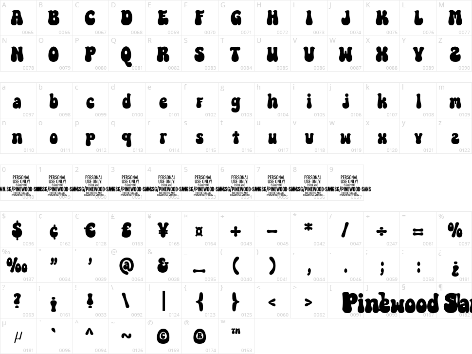 Pinewood Sans Character Map