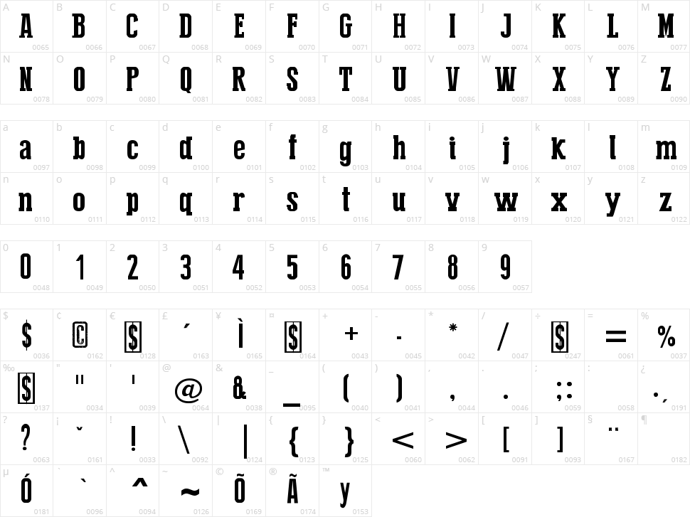 Press Serif Cool Character Map