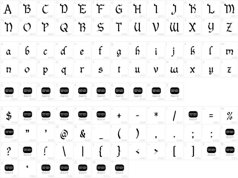 Salium Character Map