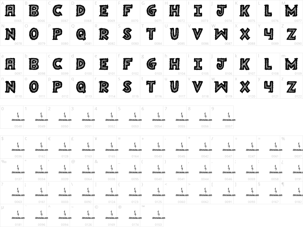 Scratchy Tattoo Character Map