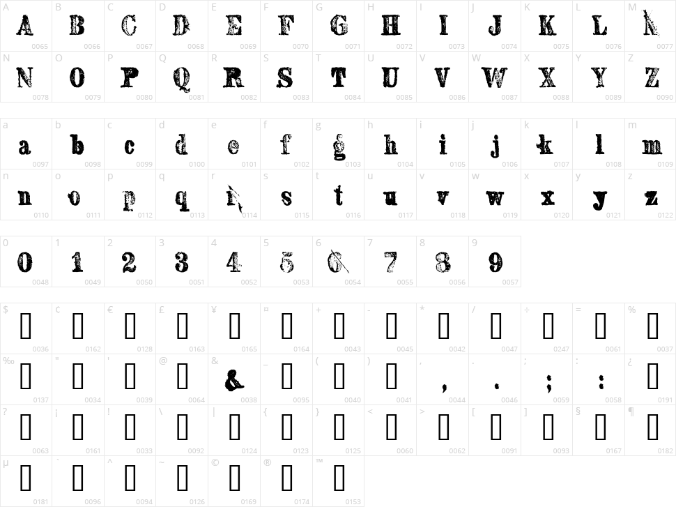 Sexton Serif Character Map