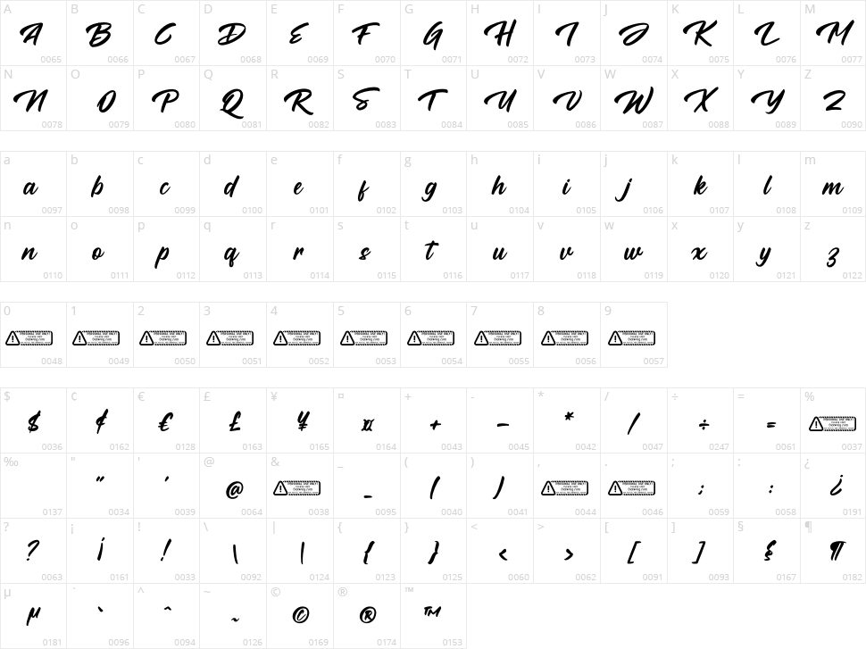 Shellan Character Map