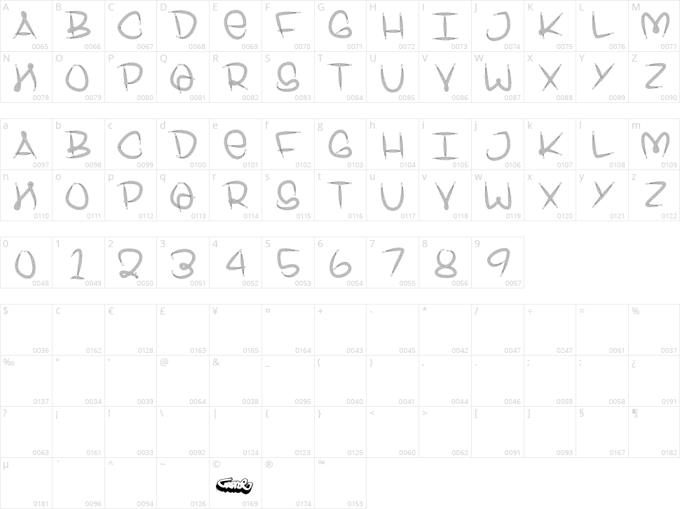 Shoelace Font Character Map