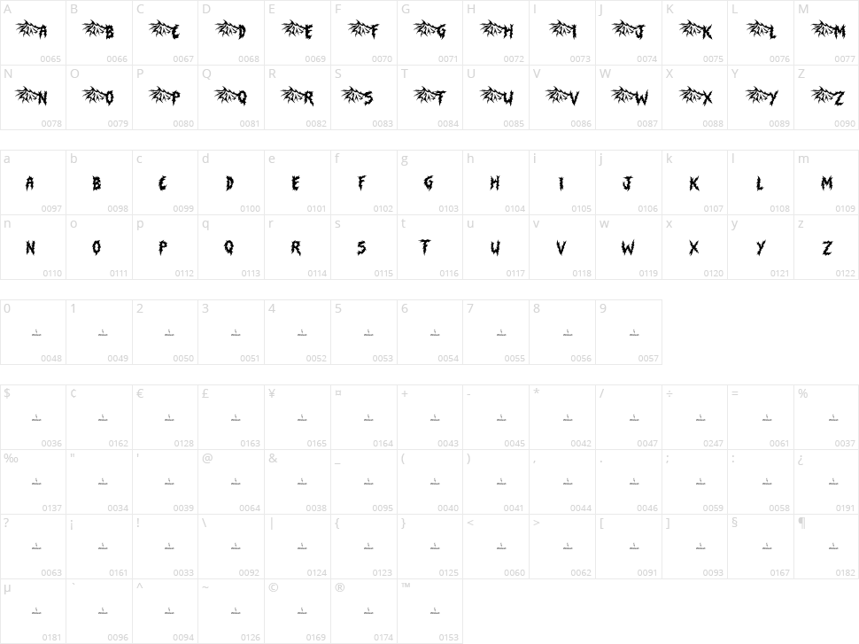 Shudder Character Map