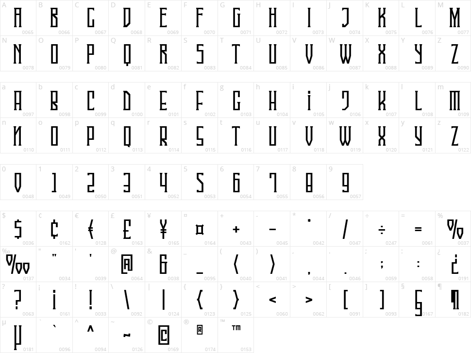 Singa Serif Character Map