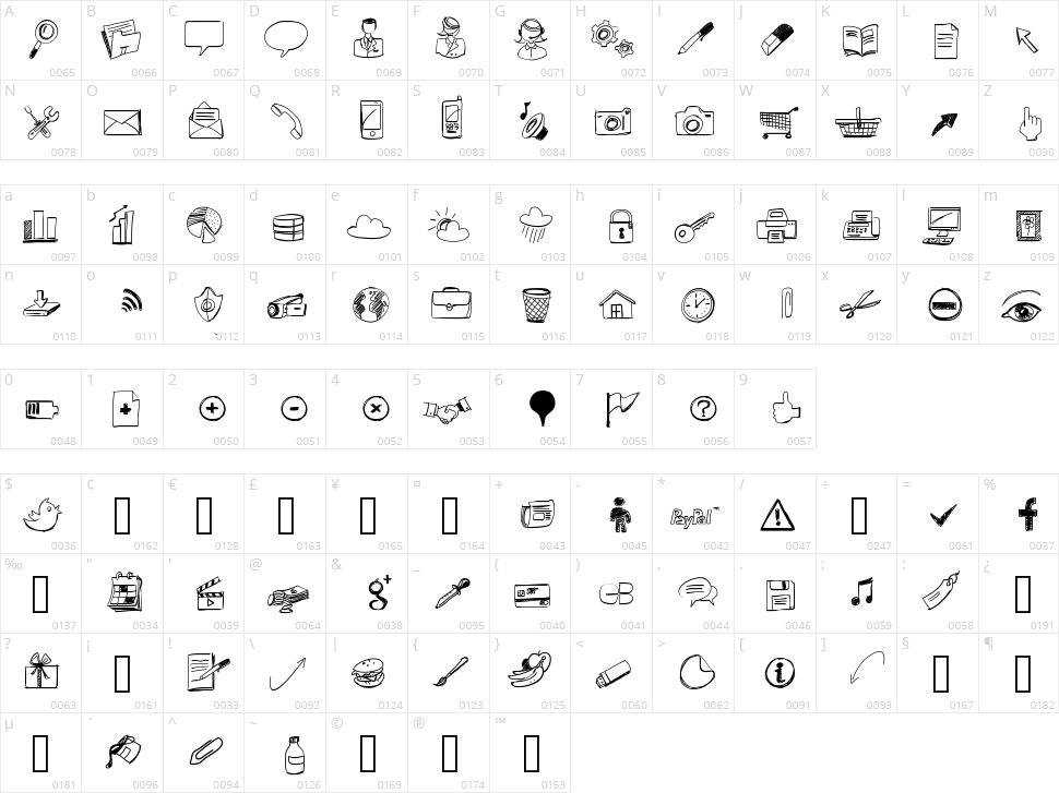 Sketch Icons Character Map