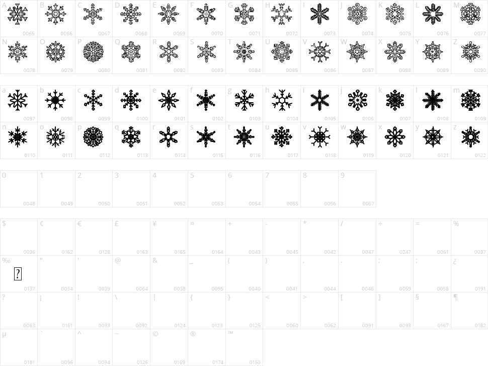 Snowflakes St Character Map