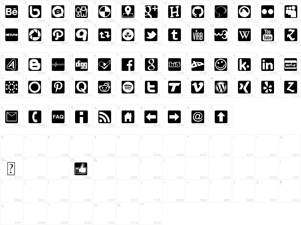 Social Icons - Pro Set Character Map