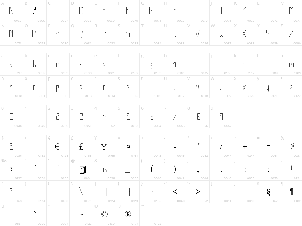 Space Font Character Map