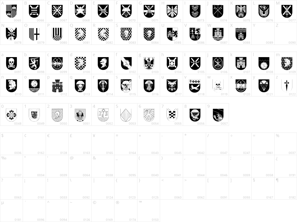 Spanish Army Shields Character Map