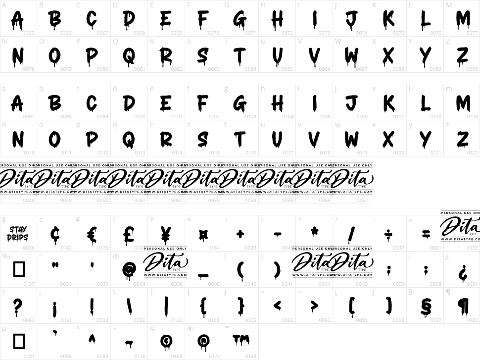 Stay Drips Character Map