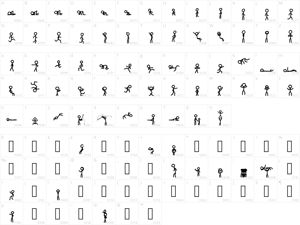 Stick Figure Font Character Map