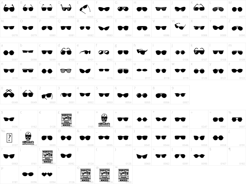 Sunglasses Character Map