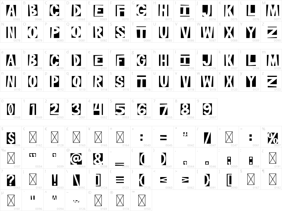 Sunrize Character Map