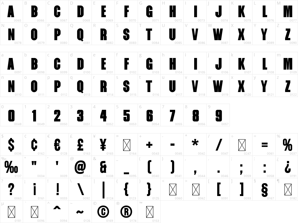 Takeup Character Map