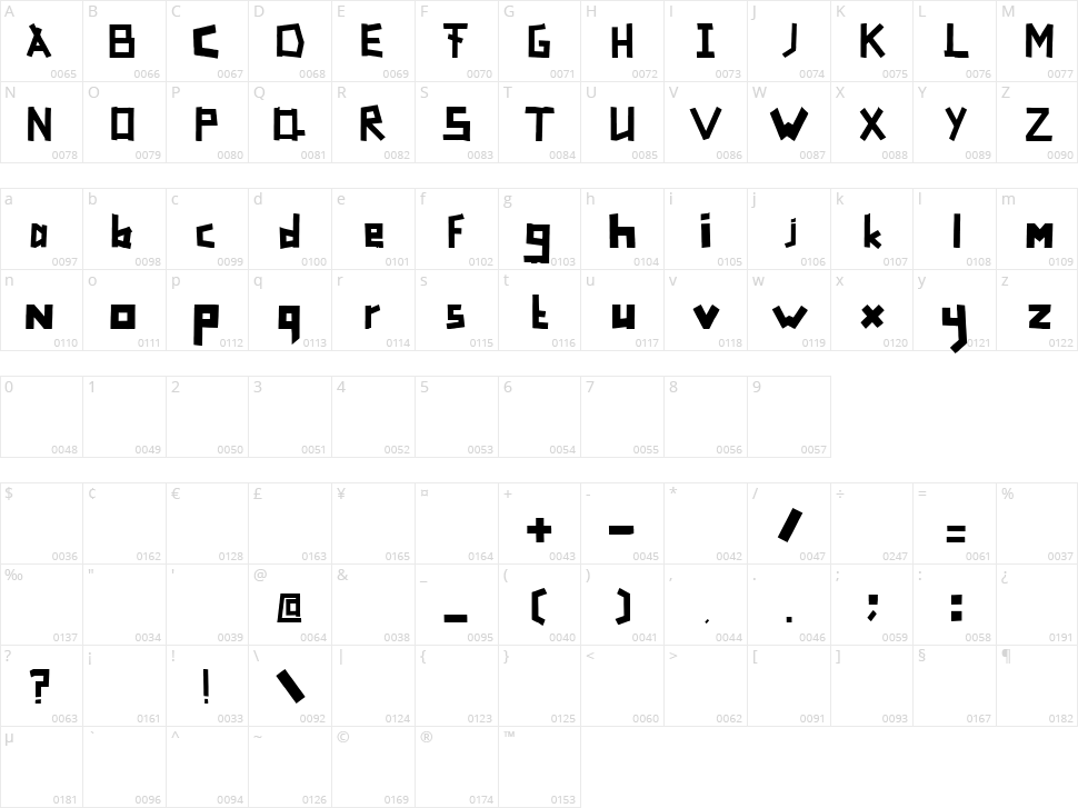 TapeFont Character Map