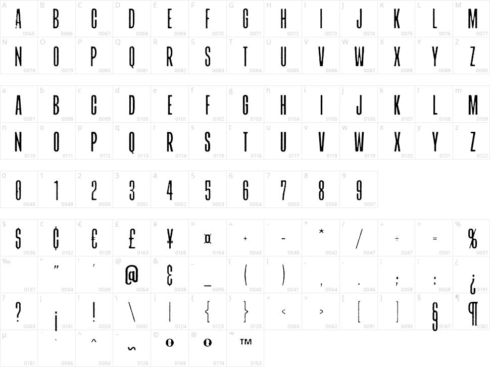 TC Headliner Rough Character Map