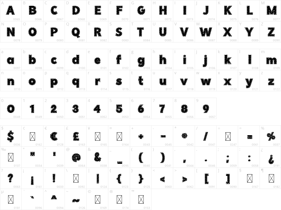 Thick Stitch Character Map