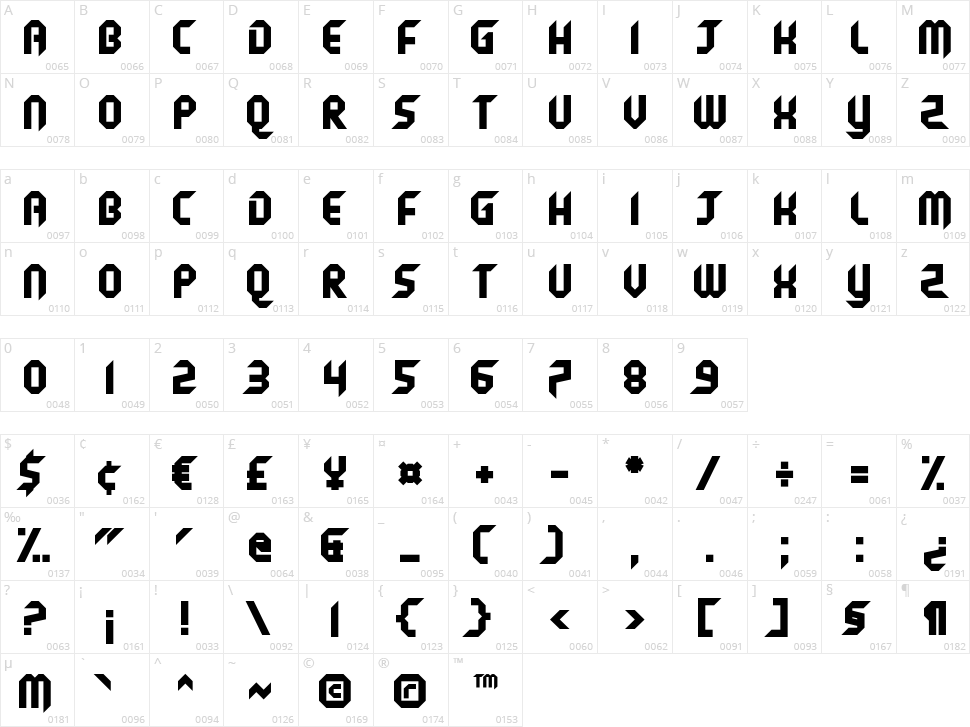 Tonyl Shift Character Map