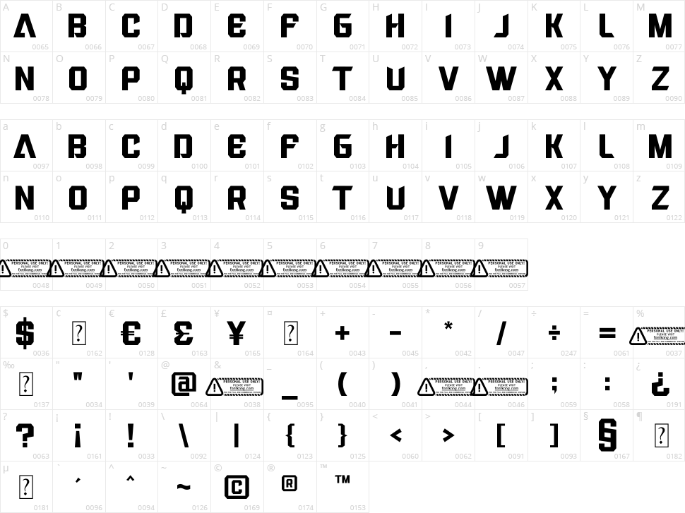 Toprend Character Map