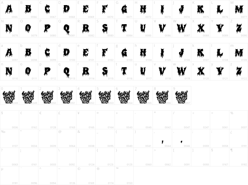 Trash Ghostly Character Map