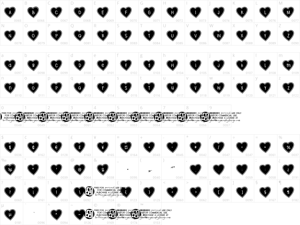 True Love Hearts Character Map