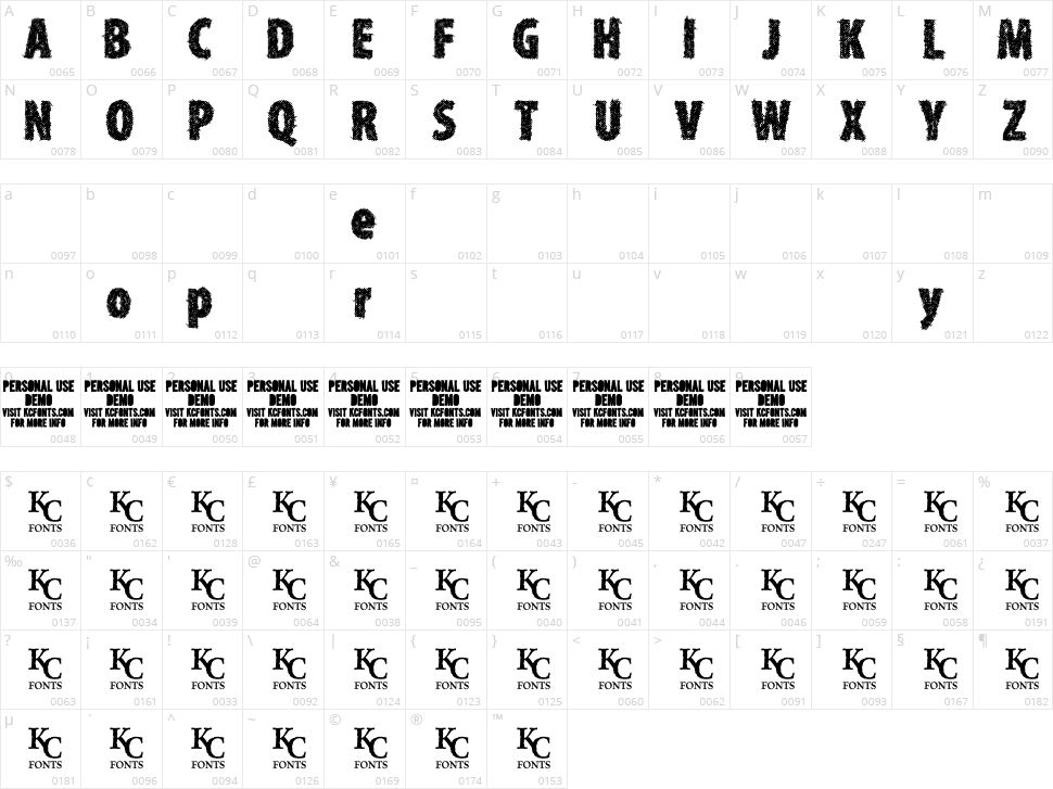 Type Xero Character Map