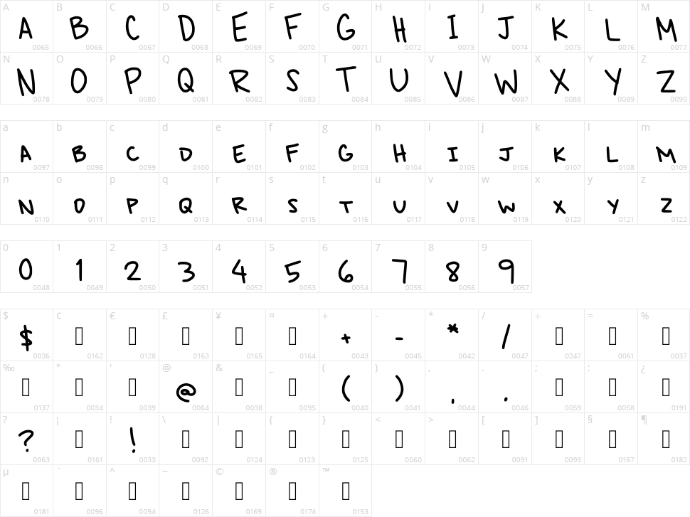 Very Epic Handwriting Lite Character Map