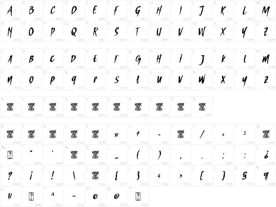Wicked Brush Character Map
