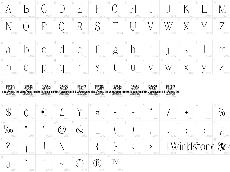 Windstone Serif Character Map