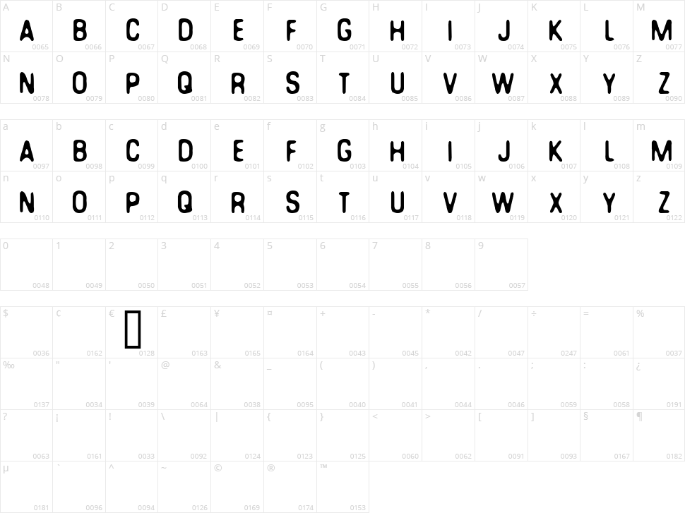 You can make your own font Character Map