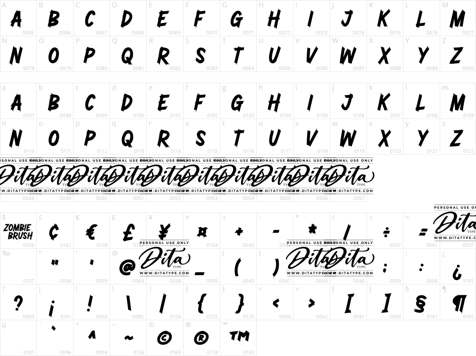 Zombie Brush Character Map